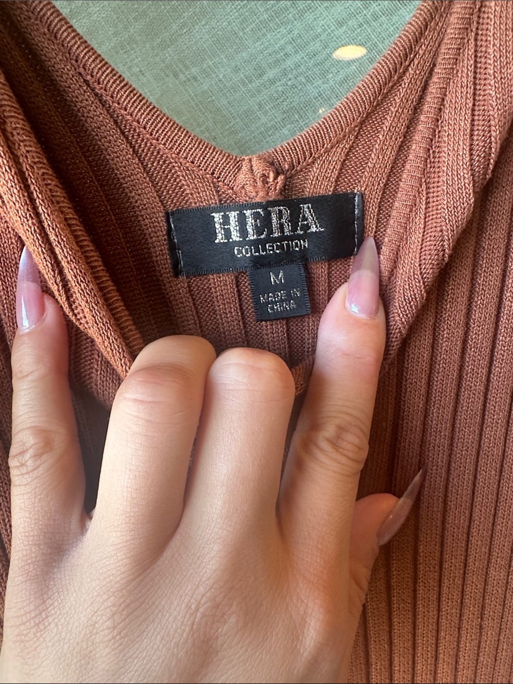 Hera Collection Ribbed V-Neck Long Sleeve Maxi Dress - Rust - Picture 2 of 3